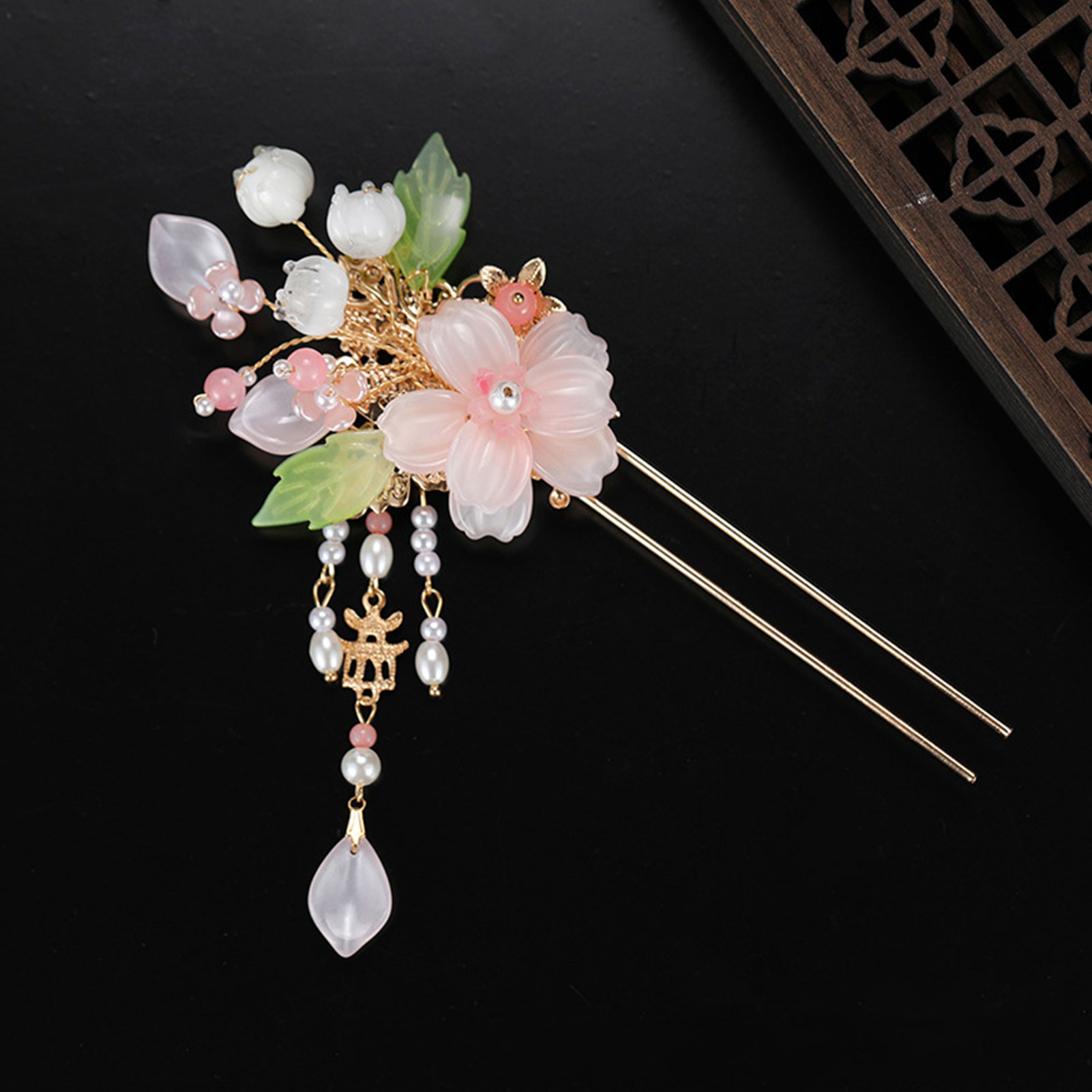 Jewelry Making With Beads - Elegant Pink Flower Hairpins Retro Chinese