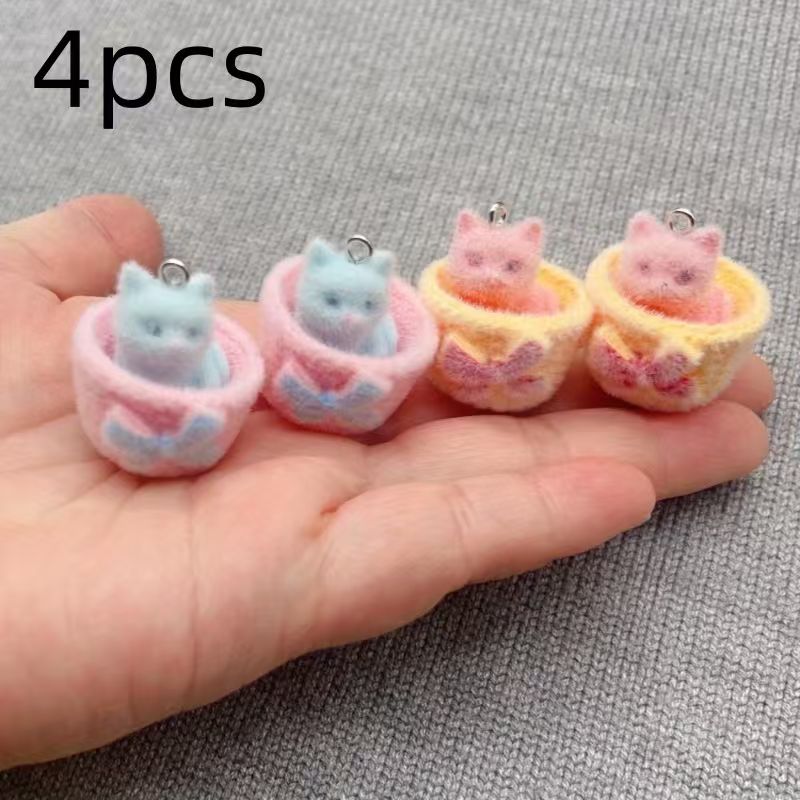 4pcs 3D plush resin cat pendan - огляд і ціна Jewelry Making For Birthday Party