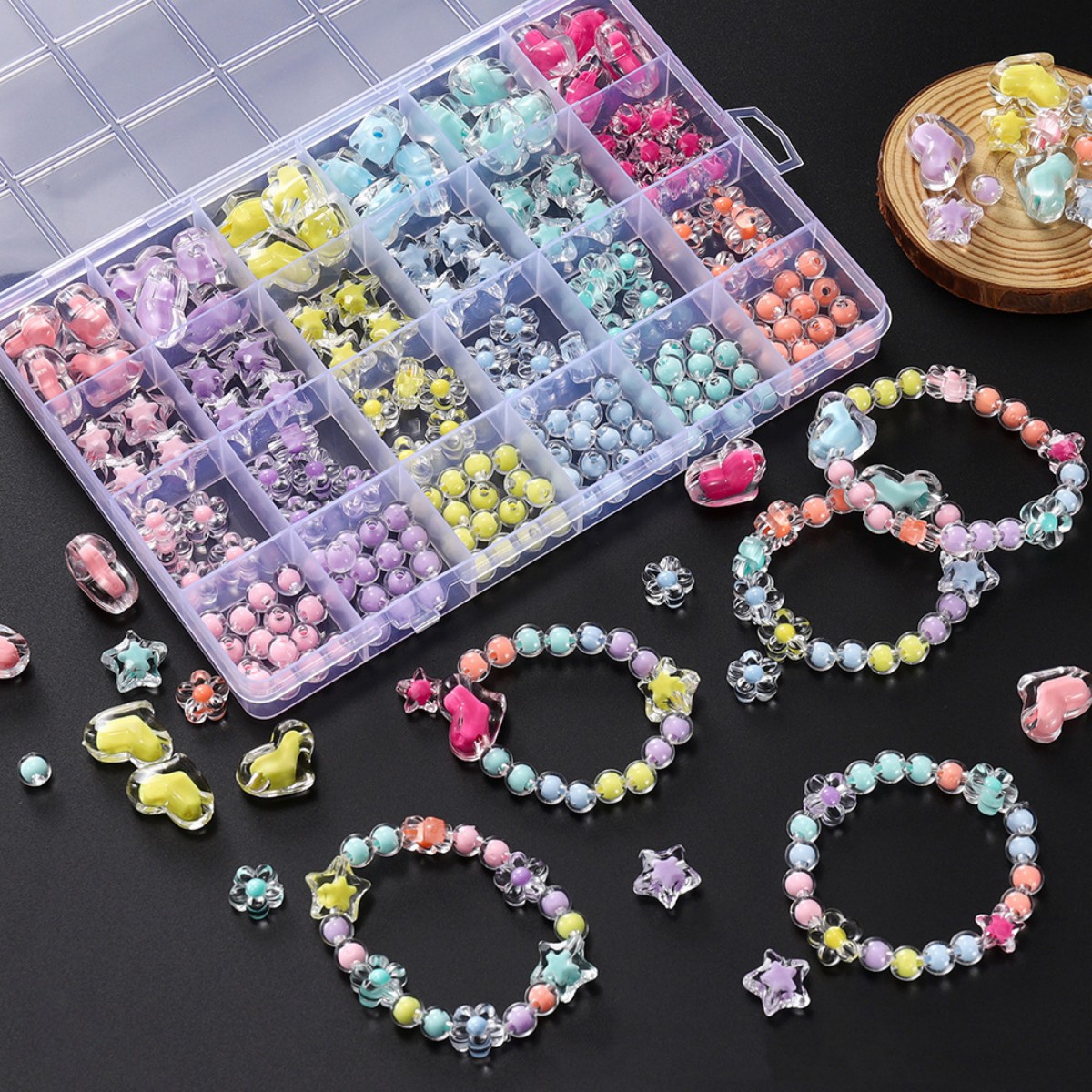 174pcs/Box Heart Acrylic Beads - огляд і ціна Jewelry Making For Birthday Party